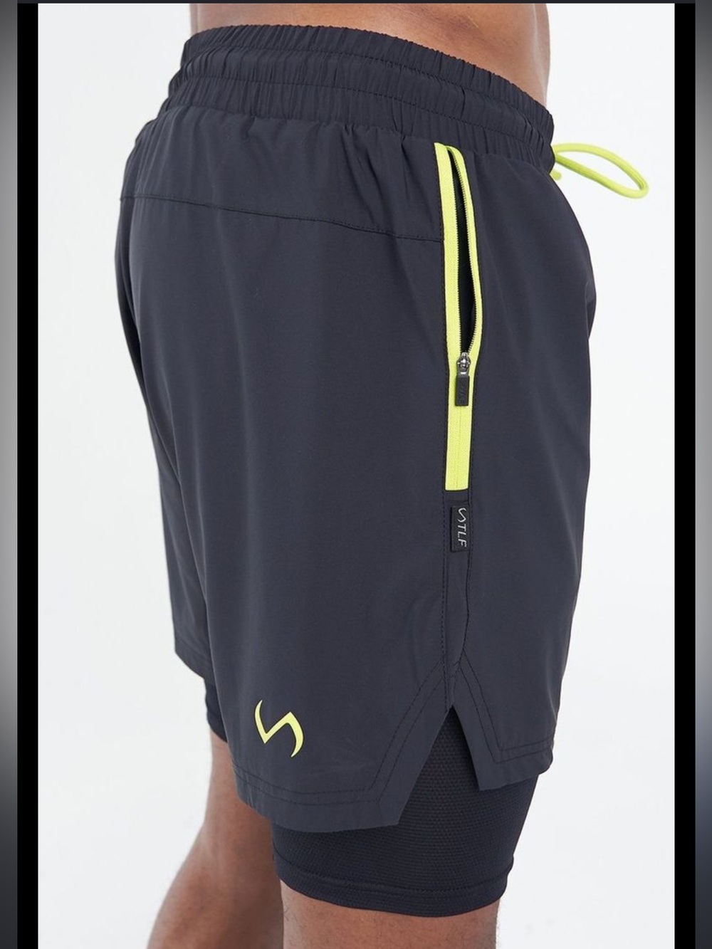TLF apparel element techne slash pocket two in one black running shorts